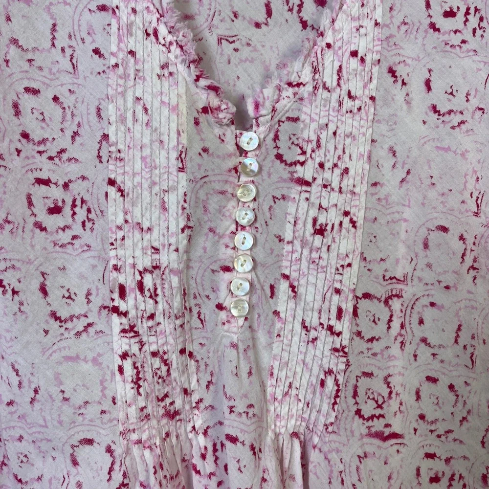 One season Australia Floral Tunic Top Pink Resort 3/4 thin‎ cotton coverup L